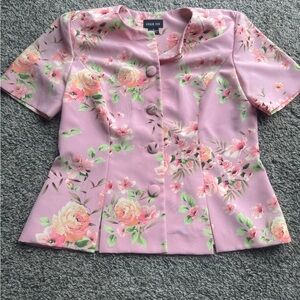 Leslie Fay Pink Floral Blouse and skirt vintage